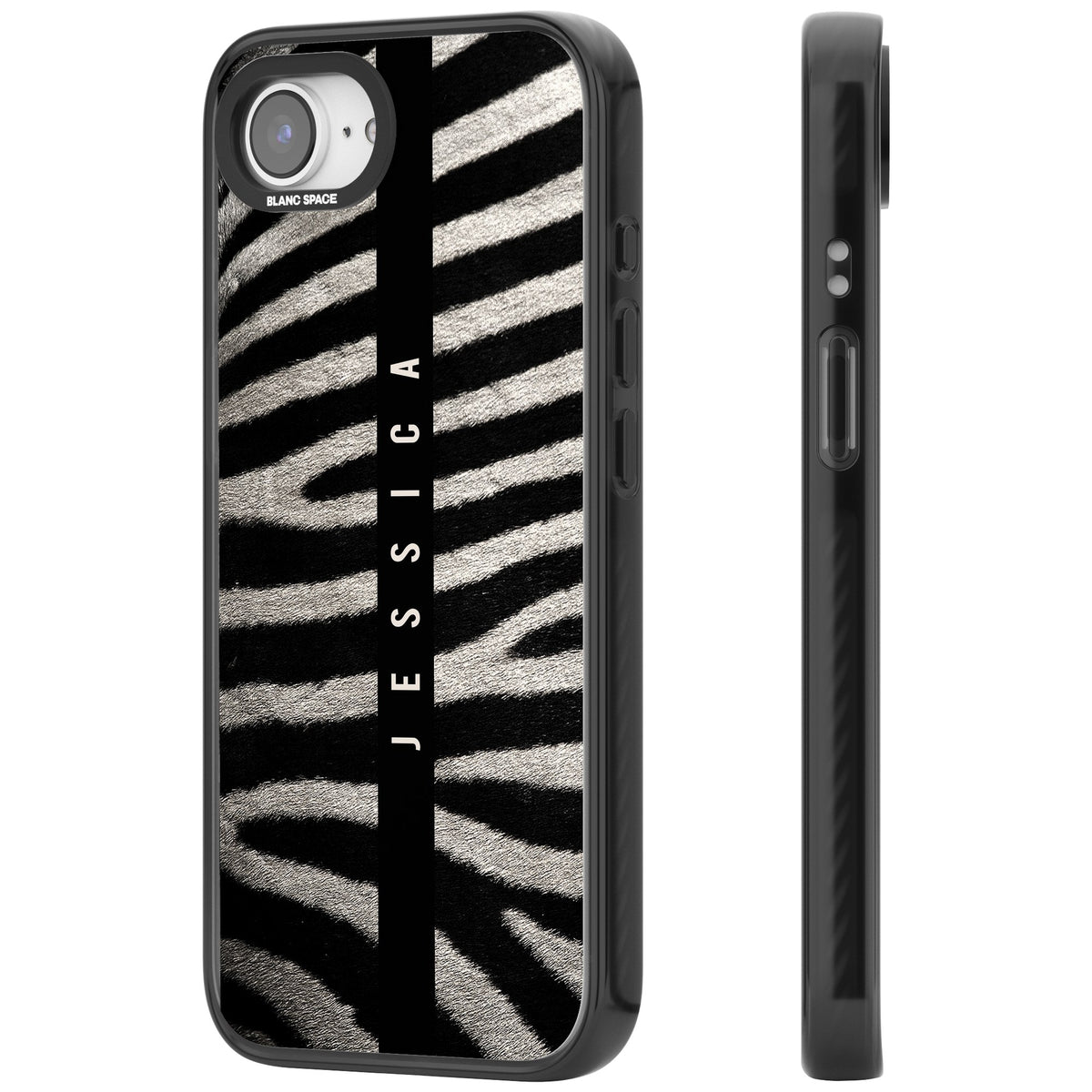 Zebra Print iPhone 16e / iPhone 17e Impact Black Phone Case side