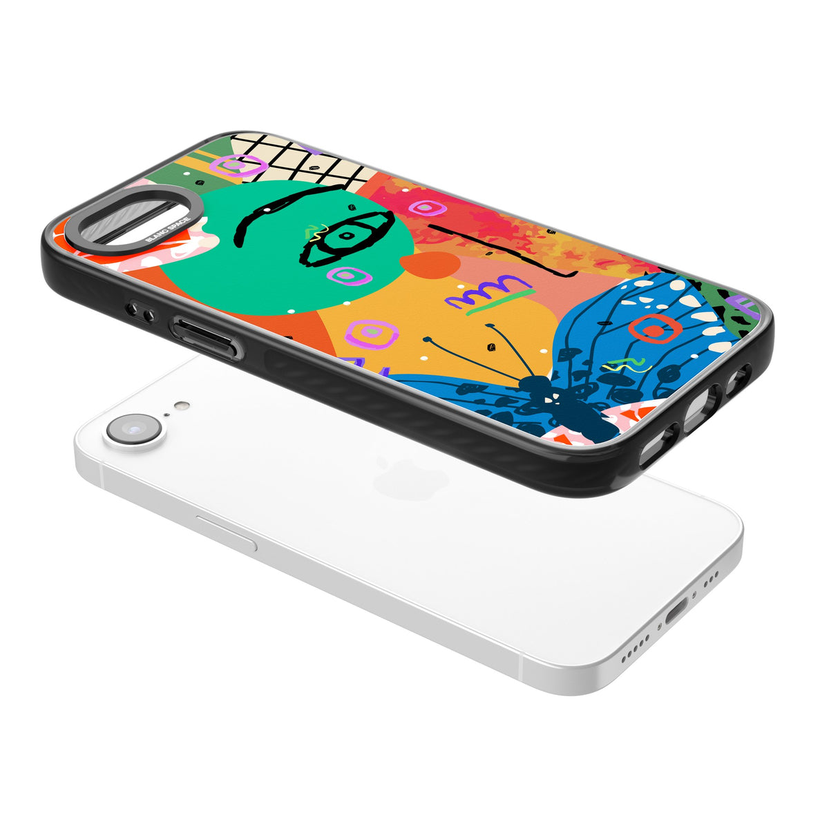 Abstract Butterfly iPhone 16e / iPhone 17e Impact Black Phone Case angled
