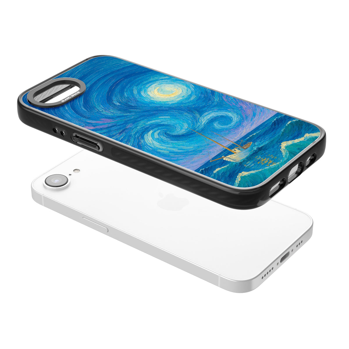 Moonlit Tide iPhone 16e / iPhone 17e Impact Black Phone Case angled