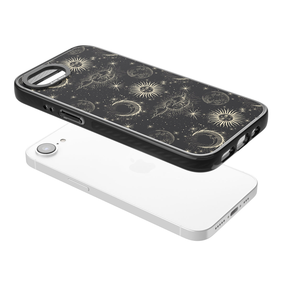 Celestial Almanac iPhone 16e / iPhone 17e Impact Black Phone Case angled