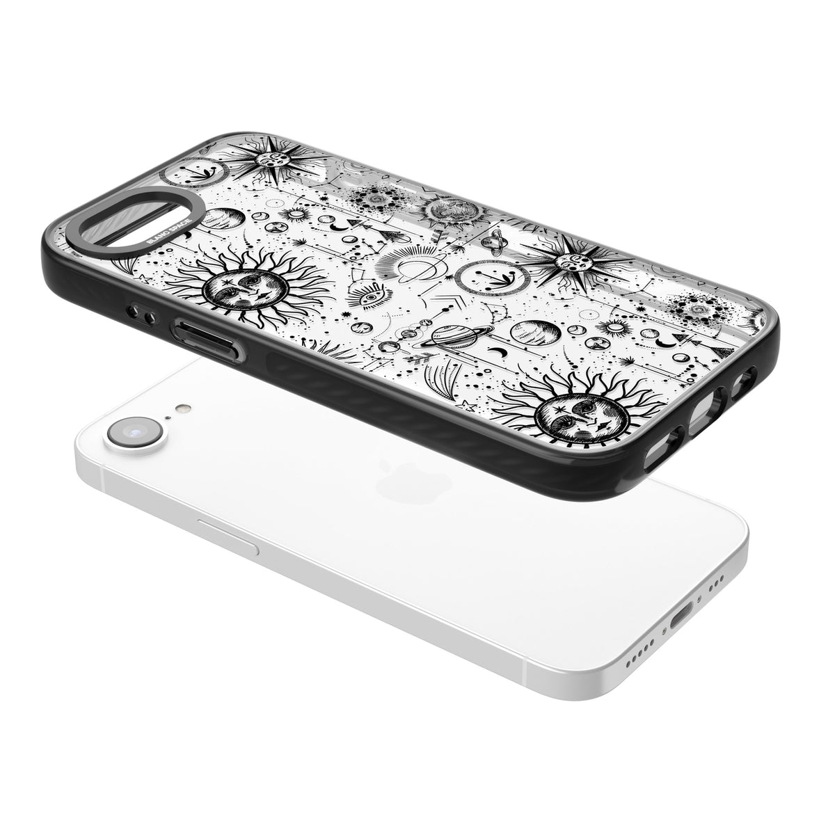 Cosmic Cartography iPhone 16e / iPhone 17e Impact Black Phone Case angled