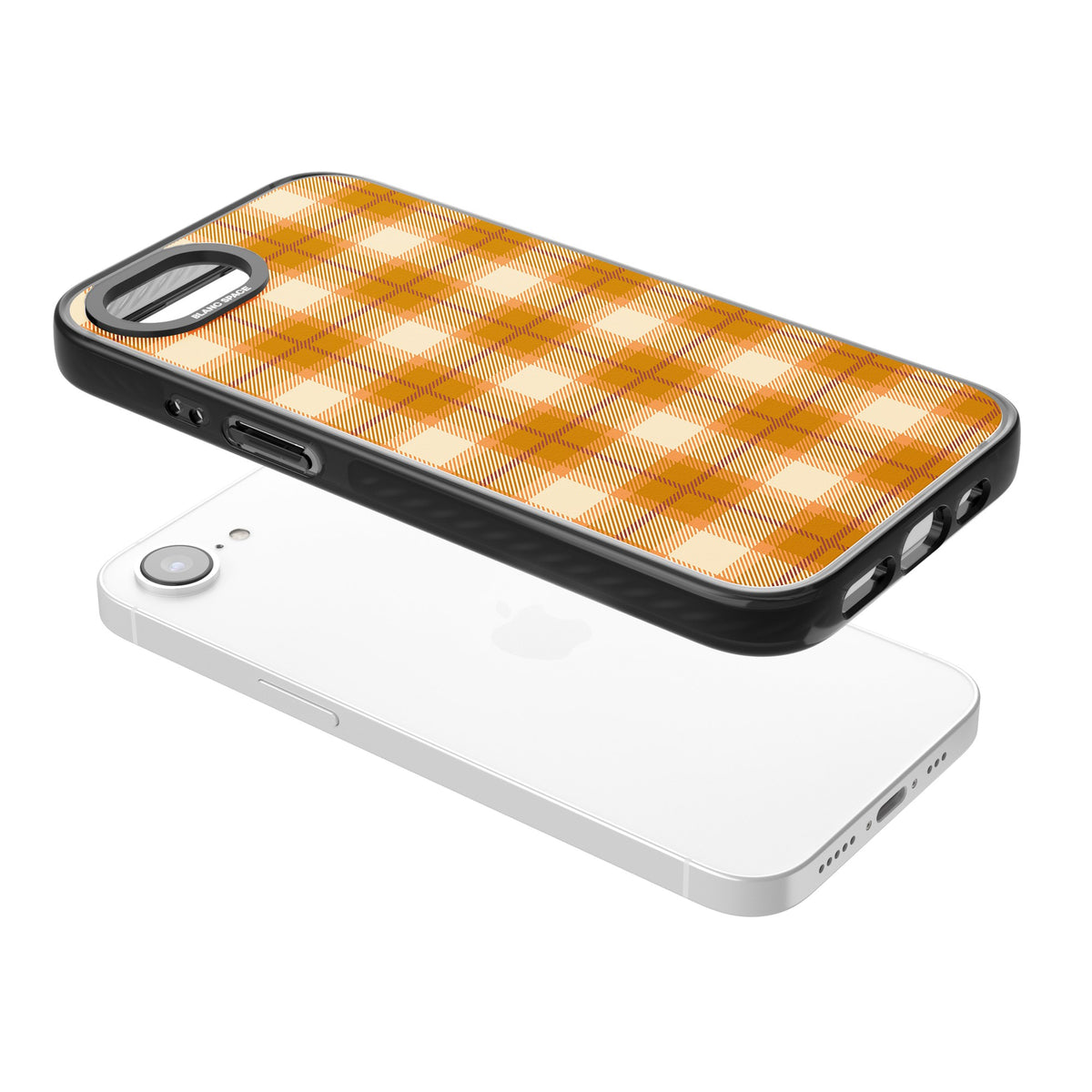 Pumpkin Plaid iPhone 16e / iPhone 17e Impact Black Phone Case angled