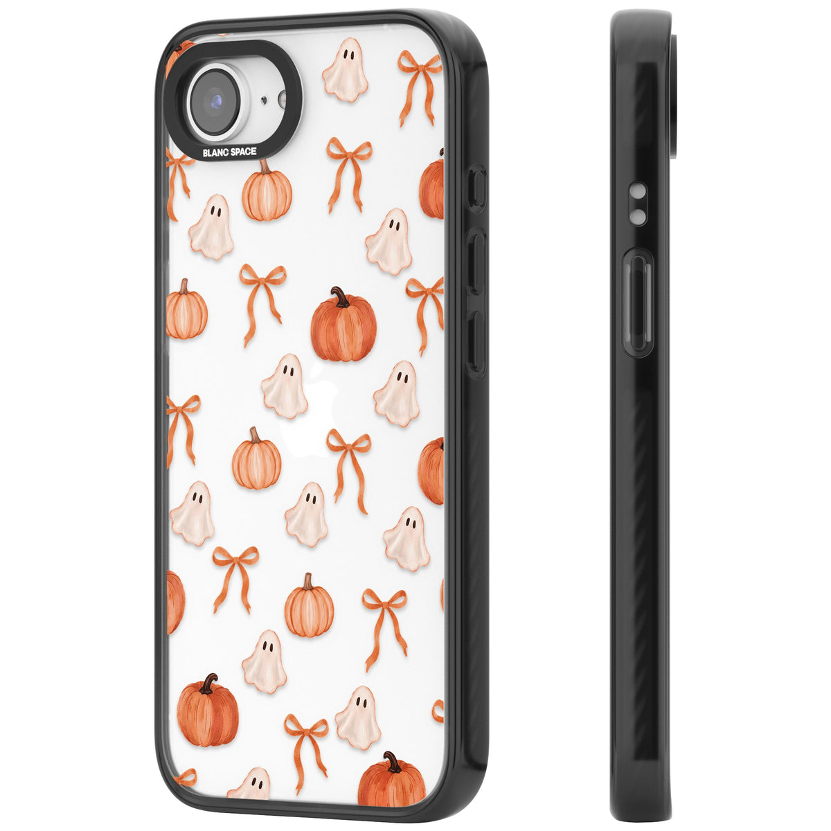 Bows, Ghosts & Pumpkins iPhone 16e / iPhone 17e Impact Black Phone Case side