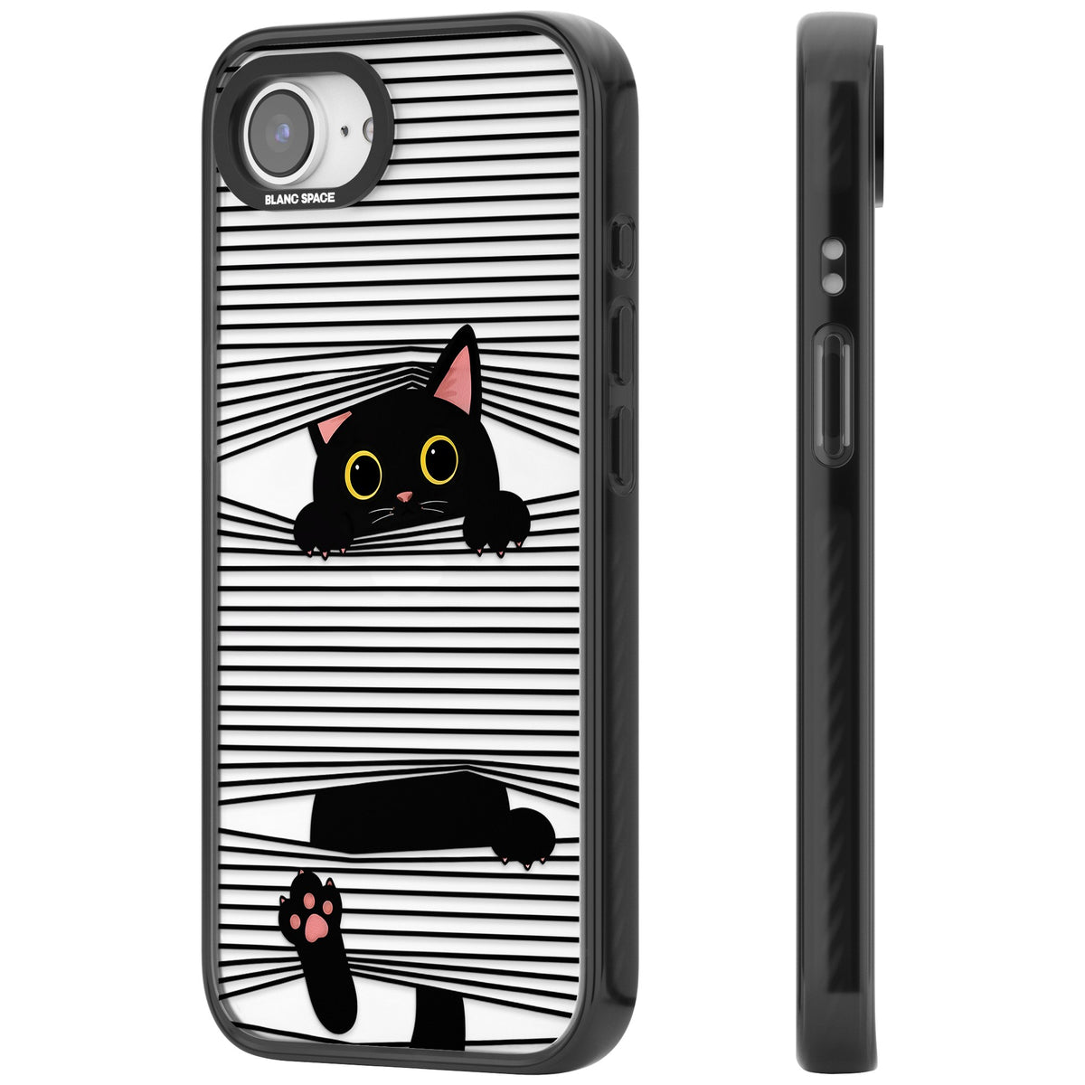 Peek-a-Boo Cat iPhone 16e / iPhone 17e Impact Black Phone Case side