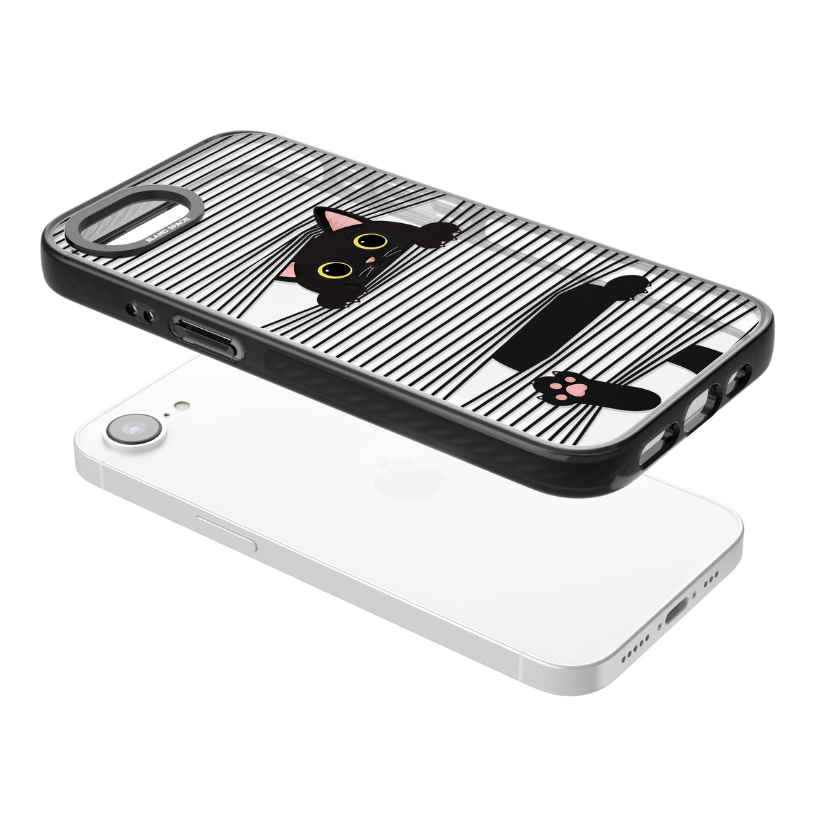 Peek-a-Boo Cat iPhone 16e / iPhone 17e Impact Black Phone Case angled