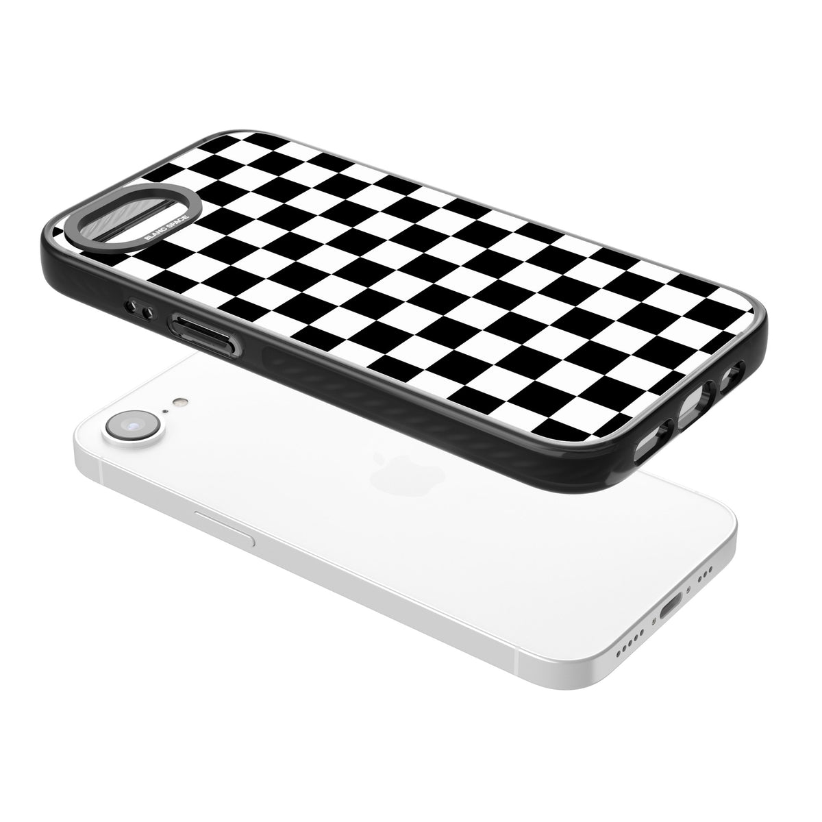 Checkerboard iPhone 16e / iPhone 17e Impact Black Phone Case angled