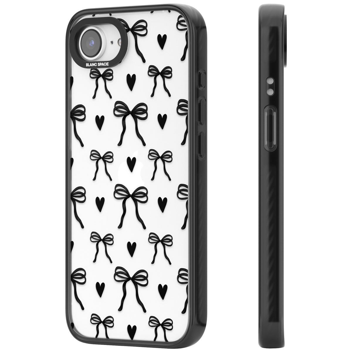 Black Bows & Hearts iPhone 16e / iPhone 17e Impact Black Phone Case side
