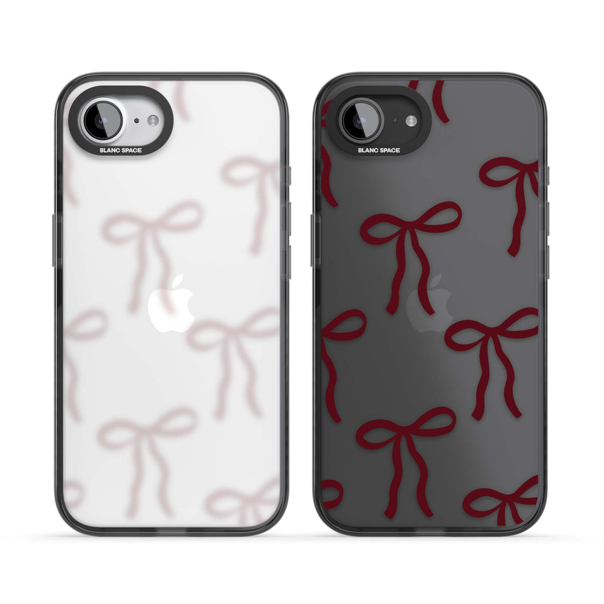 Burgundy Bows coquette iPhone case featuring hand-drawn burgundy red bows on a clear background | Black Impact case for iPhone 16e, iPhone 17e