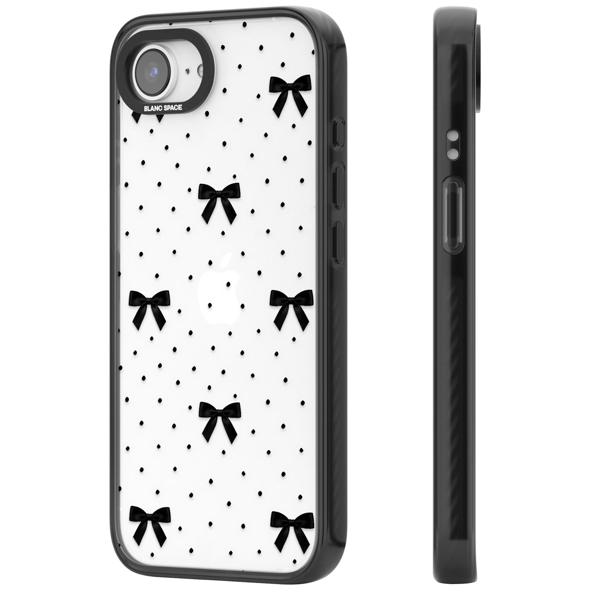 Black Polka Bows iPhone 16e / iPhone 17e Impact Black Phone Case side