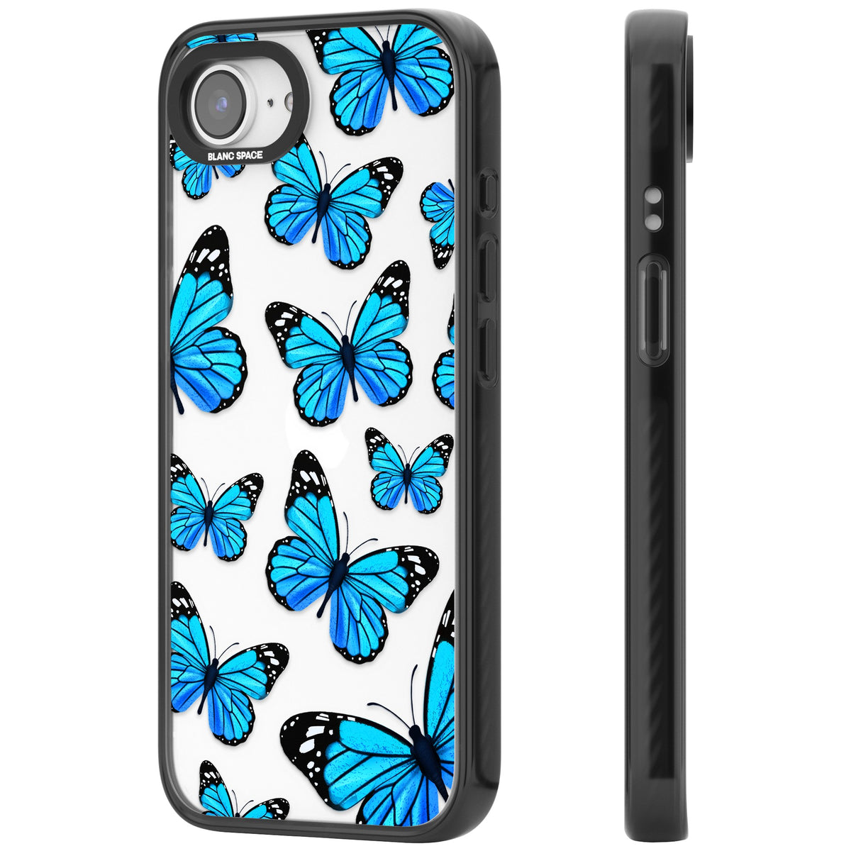 Azure Butterflies iPhone 16e / iPhone 17e Impact Black Phone Case side