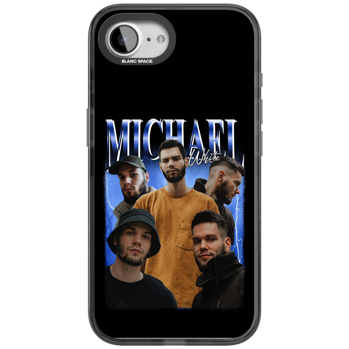 Personalised Airbrush Name & Photo Collage (Blue) iPhone 16e / iPhone 17e Impact Black Phone Case front