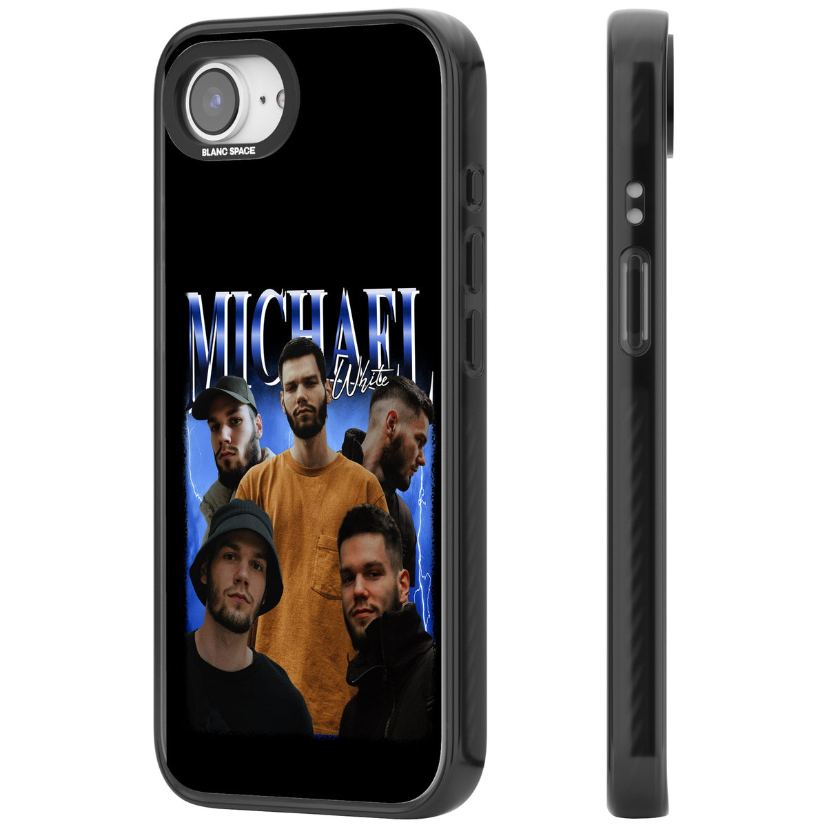 Personalised Airbrush Name & Photo Collage (Blue) iPhone 16e / iPhone 17e Impact Black Phone Case side