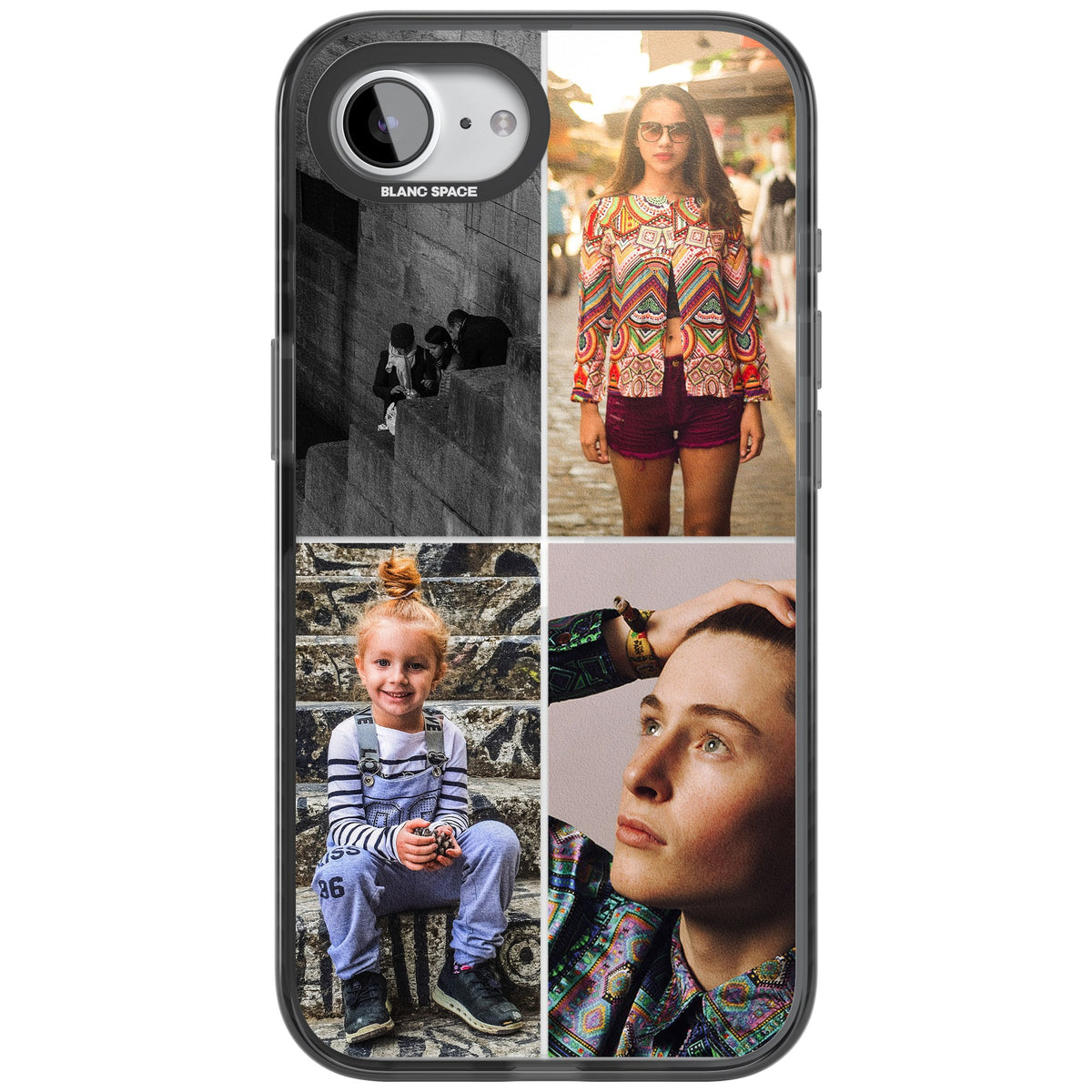 Personalised 4 Photo Grid iPhone 16e / iPhone 17e Impact Black Phone Case front