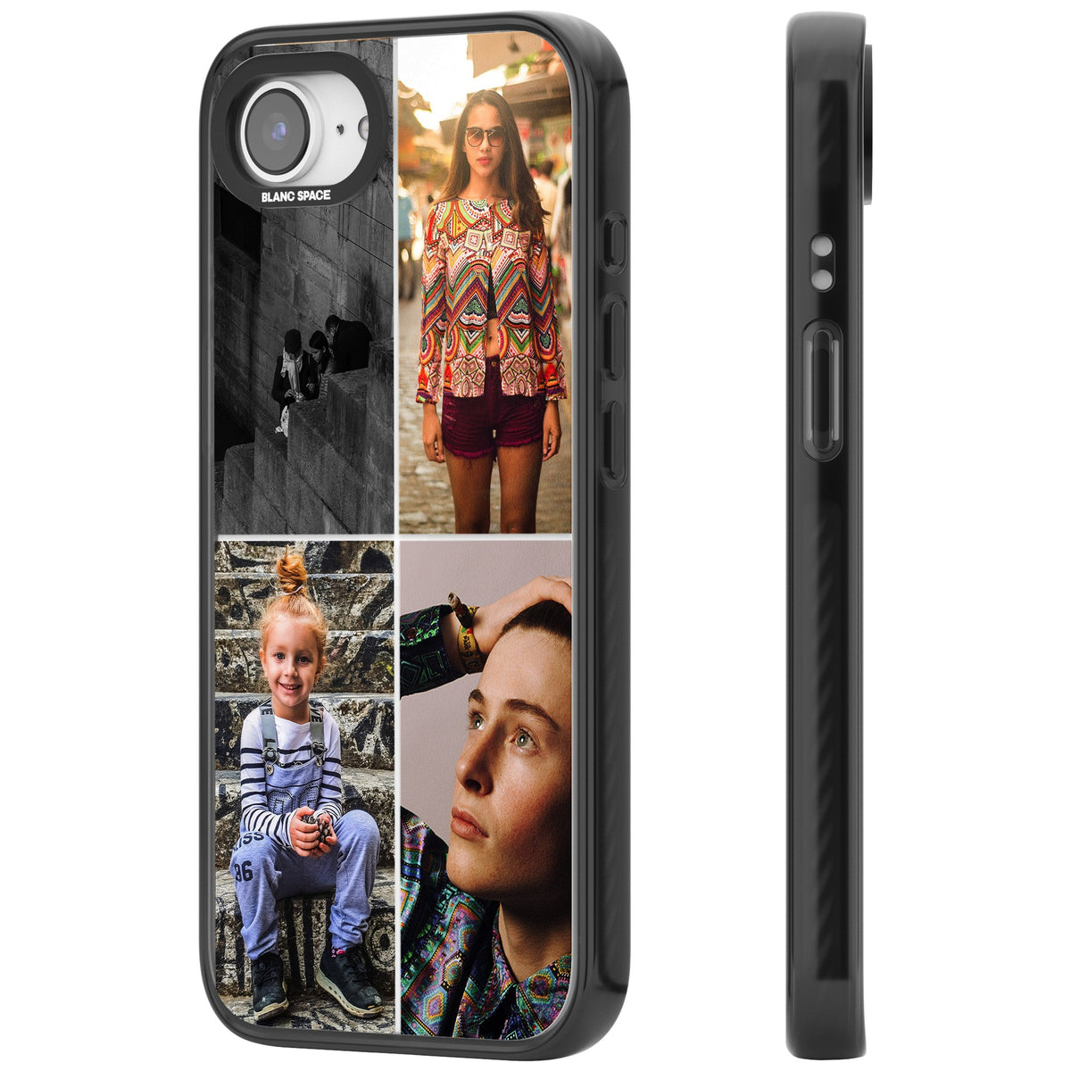 Personalised 4 Photo Grid iPhone 16e / iPhone 17e Impact Black Phone Case side