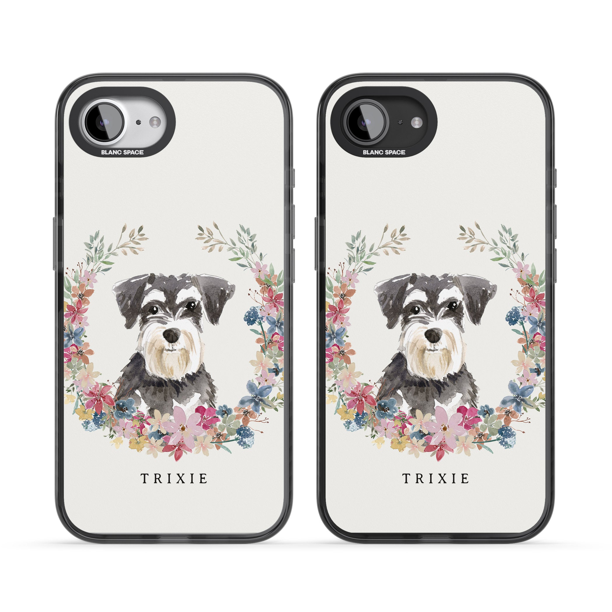 Personalised Watercolor Schnauzer Floral Portrait