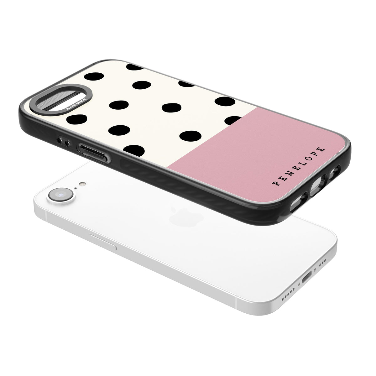 Penelope's Dots iPhone 16e / iPhone 17e Impact Black Phone Case angled