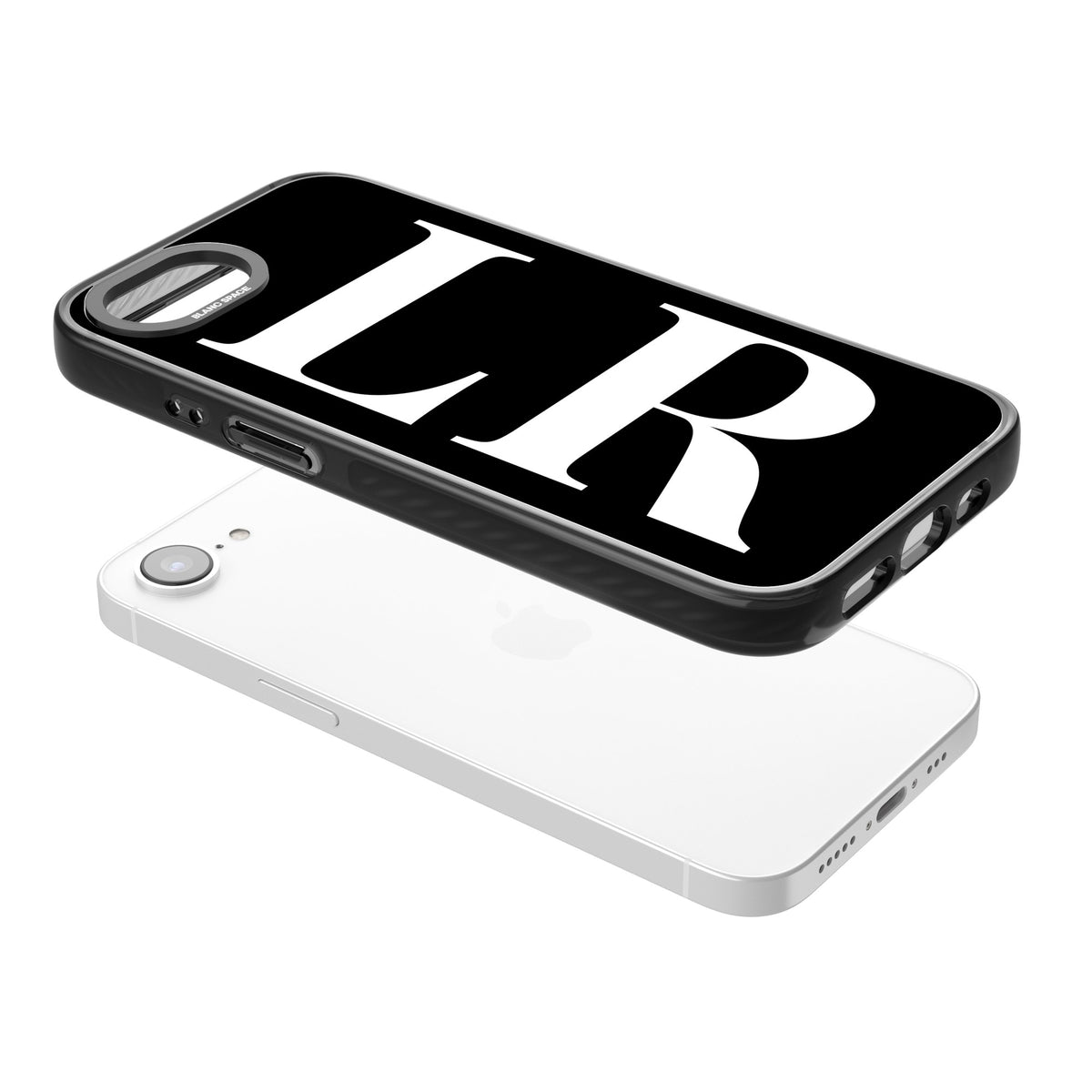 Personalised White & Black Letters iPhone 16e / iPhone 17e Impact Black Phone Case angled