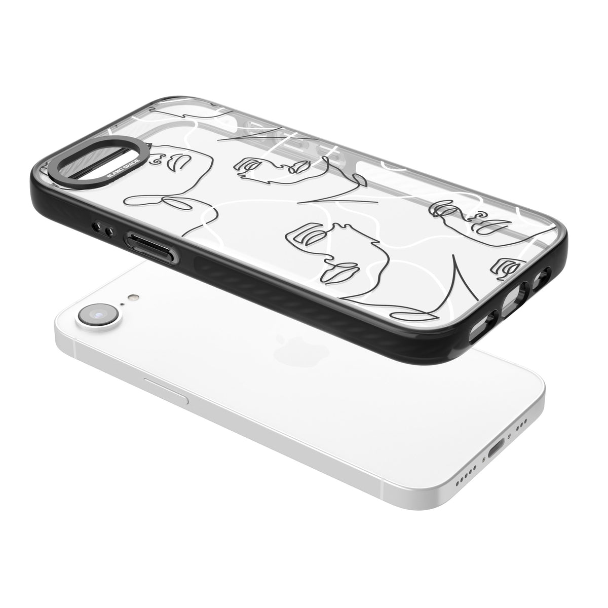 Abstract Faces iPhone 16e / iPhone 17e Impact Black Phone Case angled