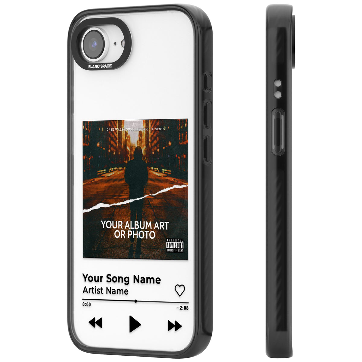 Personalised Music Player iPhone 16e / iPhone 17e Impact Black Phone Case side