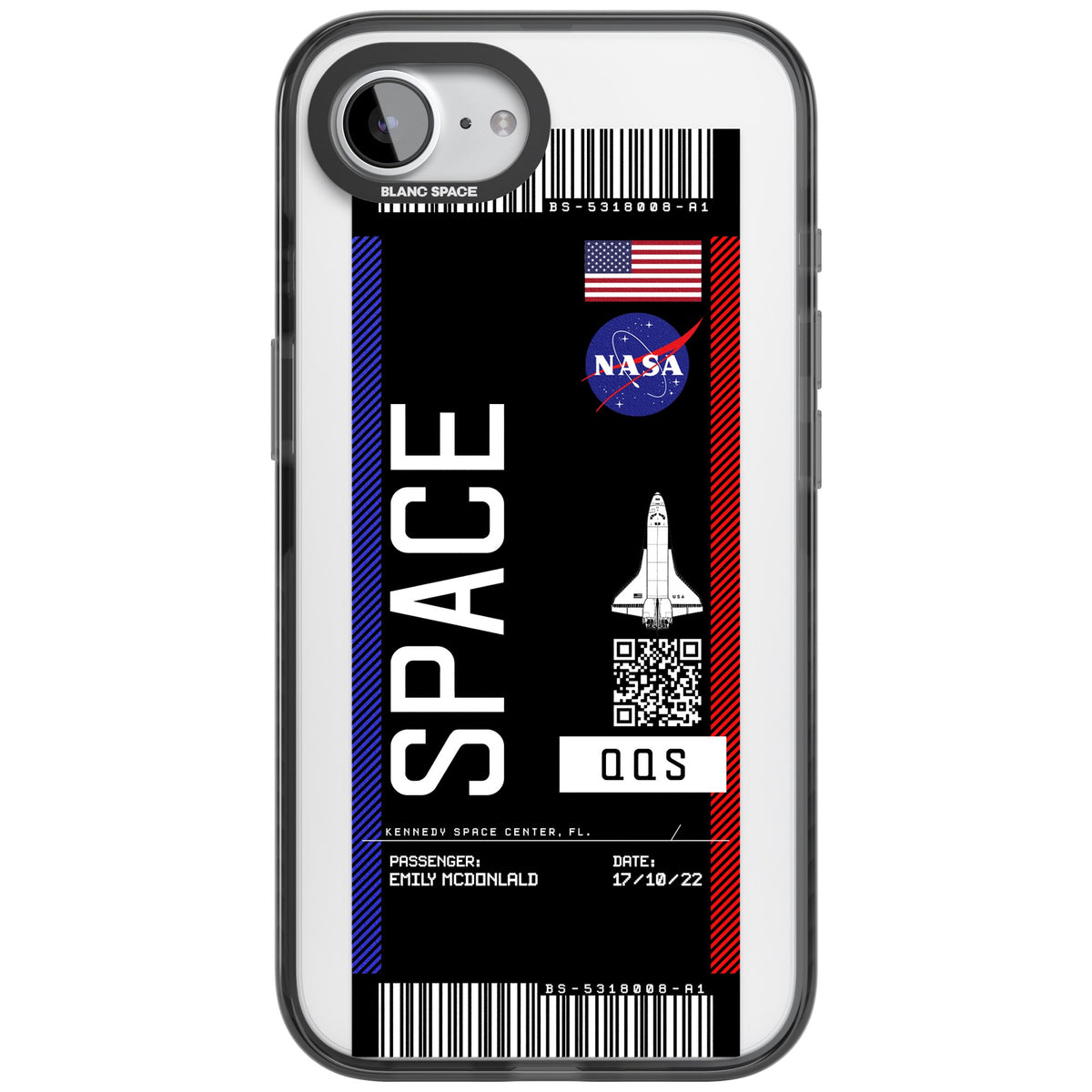 Personalised Nasa Boarding Pass (Dark) iPhone 16e / iPhone 17e Impact Black Phone Case front