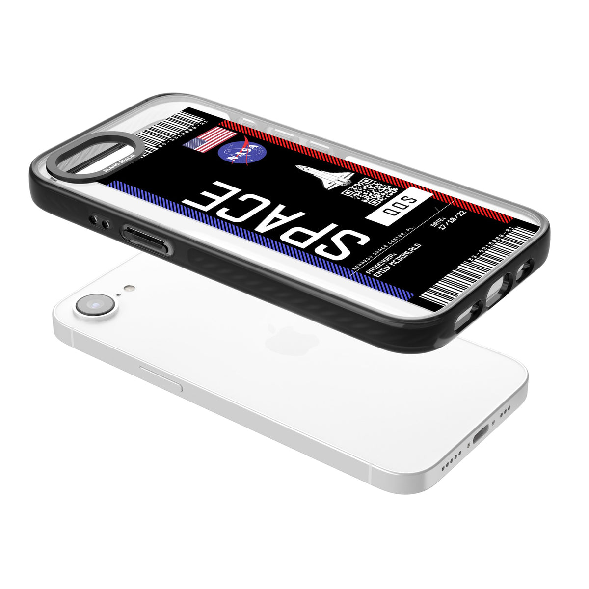 Personalised Nasa Boarding Pass (Dark) iPhone 16e / iPhone 17e Impact Black Phone Case angled
