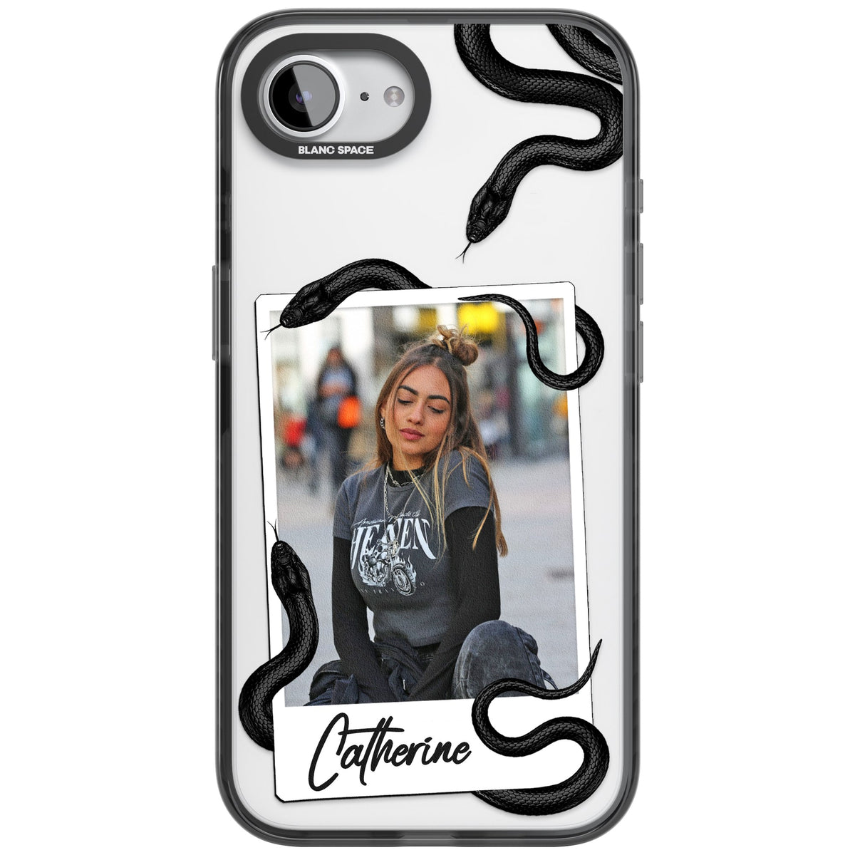 Personalised Snake Instant Photo iPhone 16e / iPhone 17e Impact Black Phone Case front
