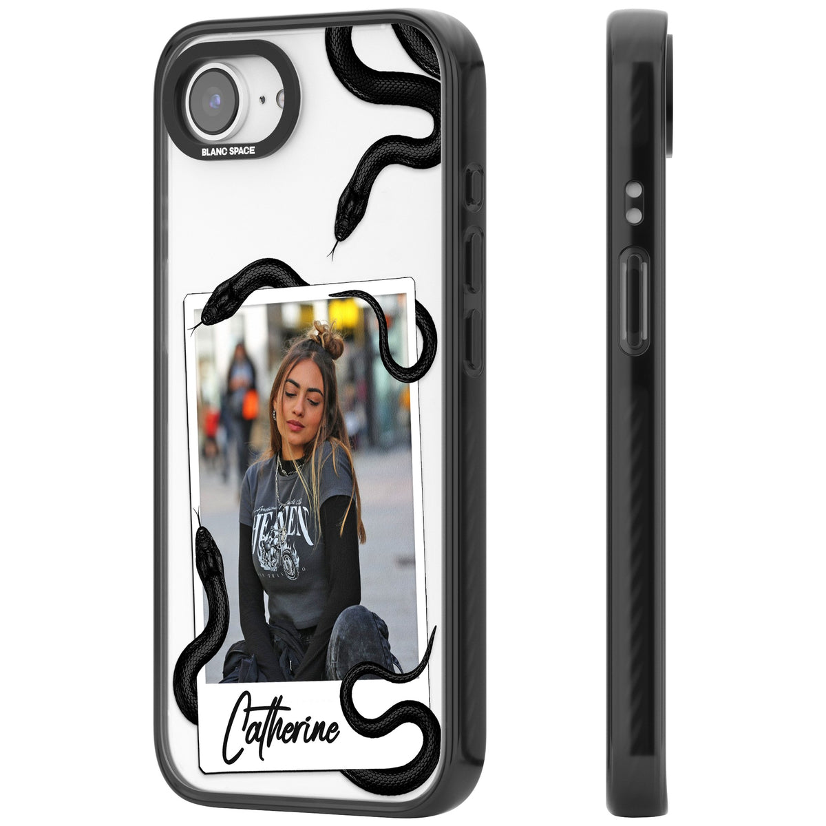 Personalised Snake Instant Photo iPhone 16e / iPhone 17e Impact Black Phone Case side