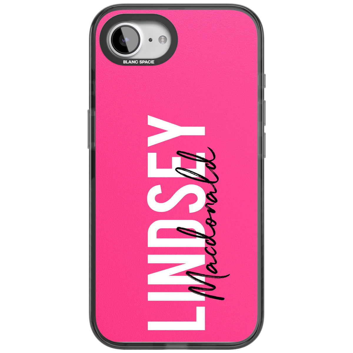 Personalised Bold Name: Pink iPhone 16e / iPhone 17e Impact Black Phone Case front