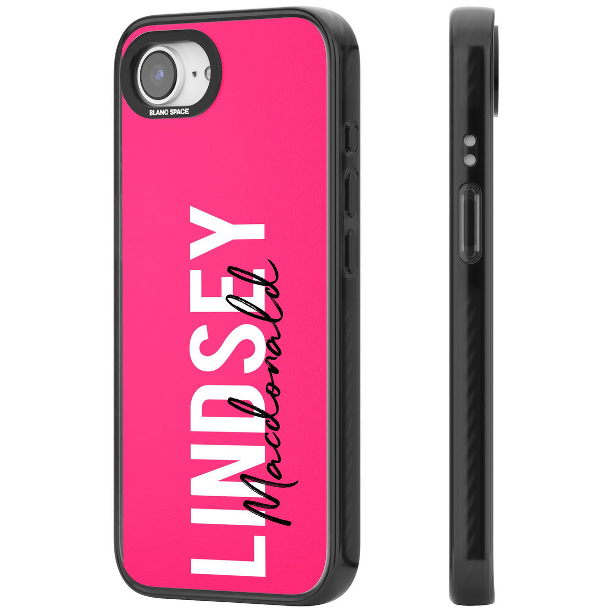 Personalised Bold Name: Pink iPhone 16e / iPhone 17e Impact Black Phone Case side
