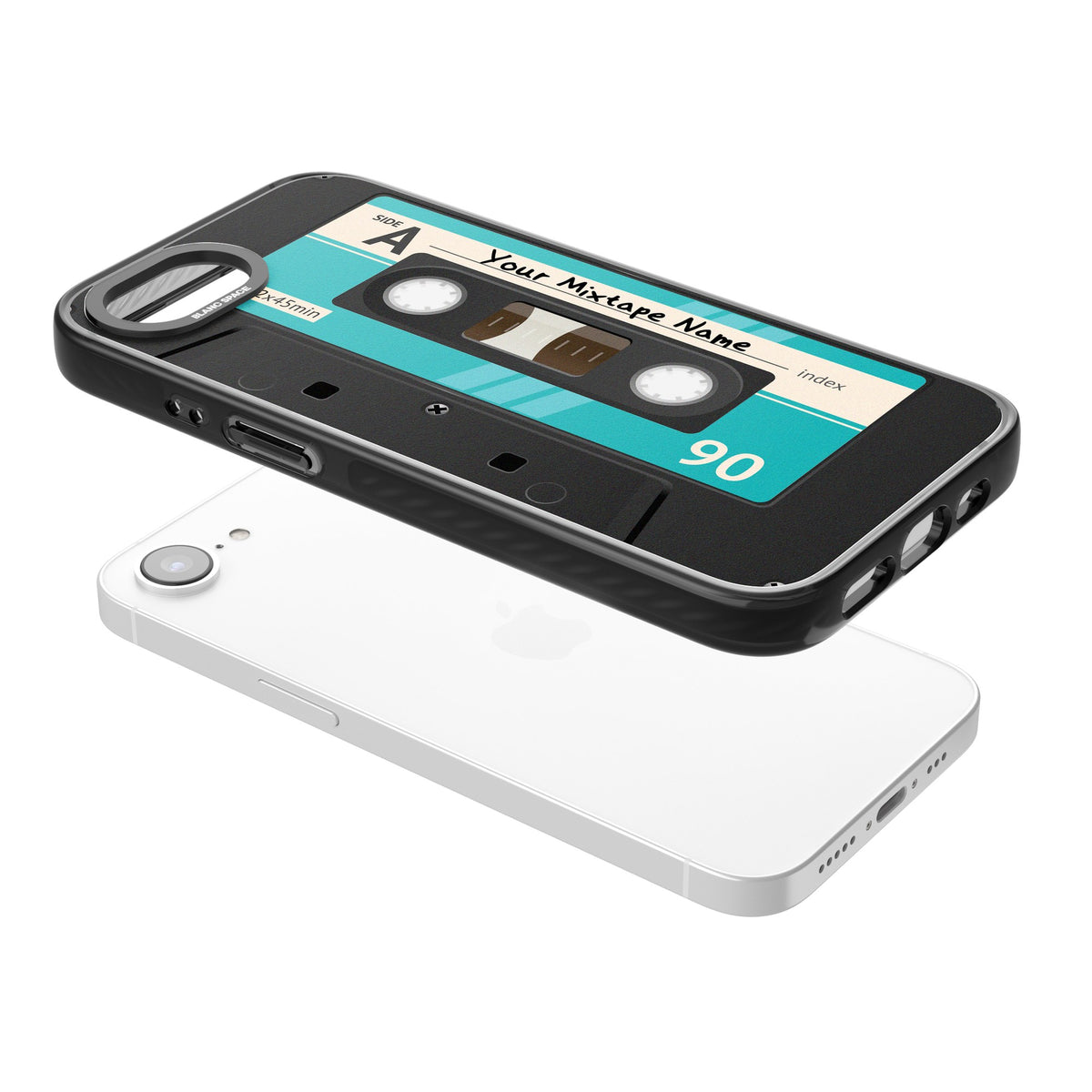 Personalised Retro Mixtape Dark iPhone 16e / iPhone 17e Impact Black Phone Case angled