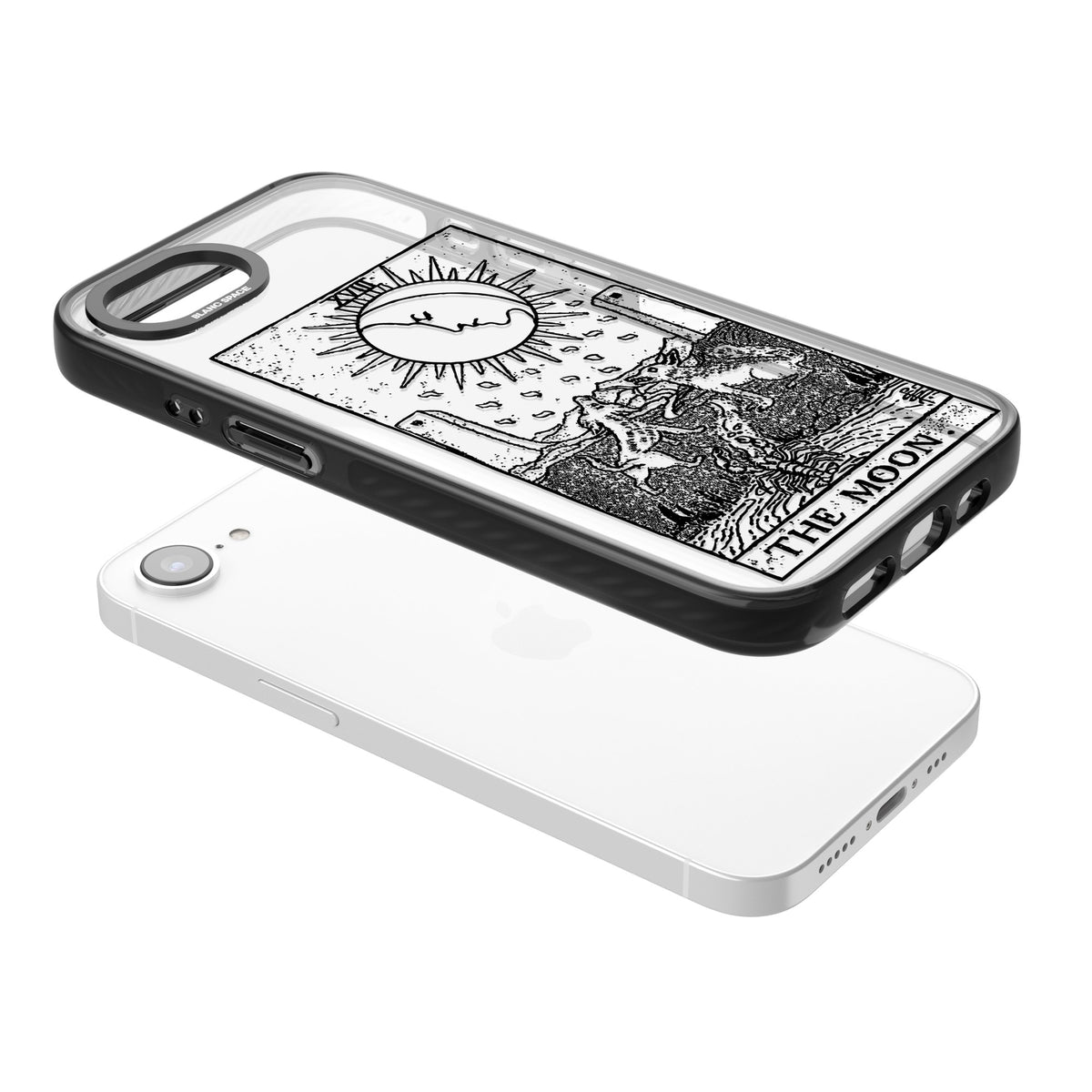 Personalised The Moon Tarot Card (Clear) iPhone 16e / iPhone 17e Impact Black Phone Case angled
