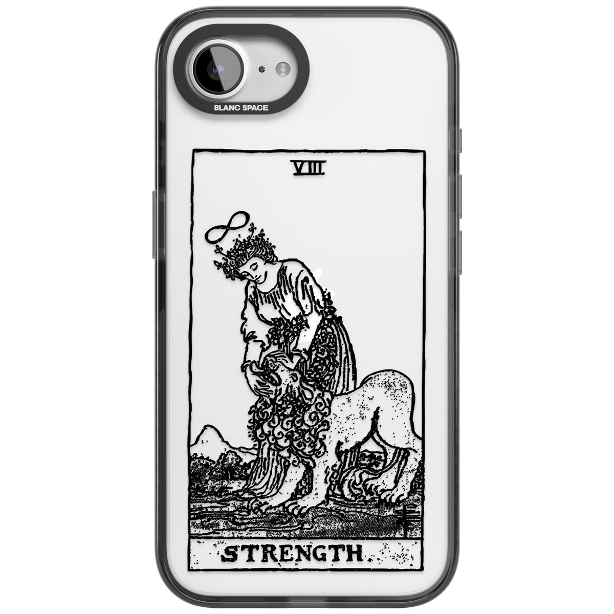 Personalised Strength Tarot Card (Clear) iPhone 16e / iPhone 17e Impact Black Phone Case front