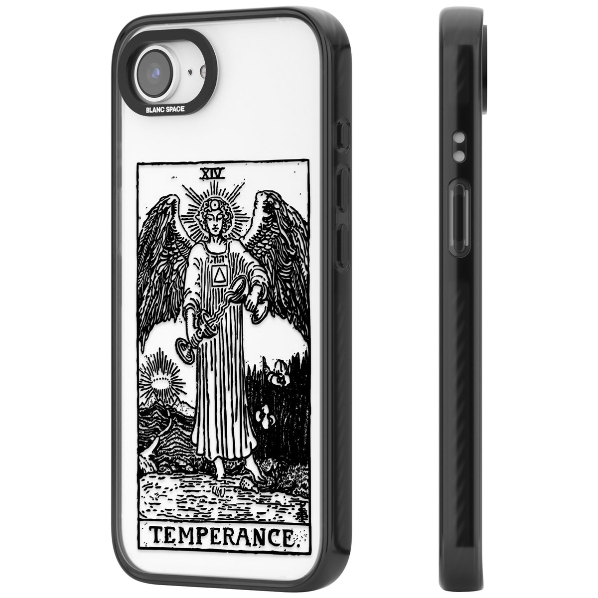Personalised Temperance Tarot Card (Clear) iPhone 16e / iPhone 17e Impact Black Phone Case side
