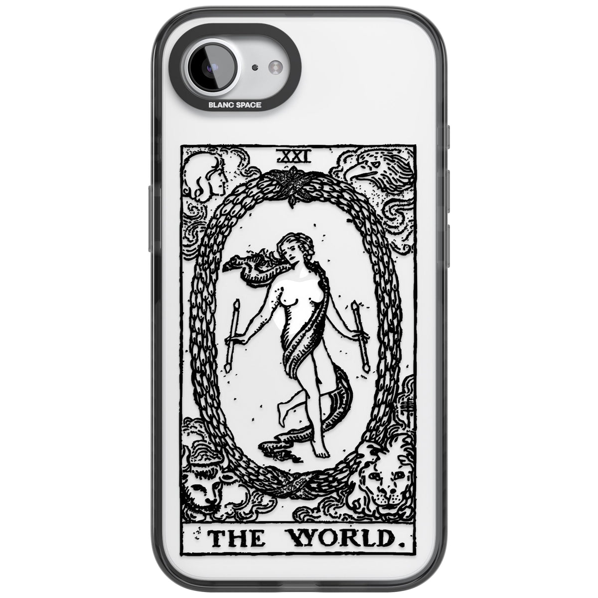 Personalised The World Tarot Card (Clear) iPhone 16e / iPhone 17e Impact Black Phone Case front