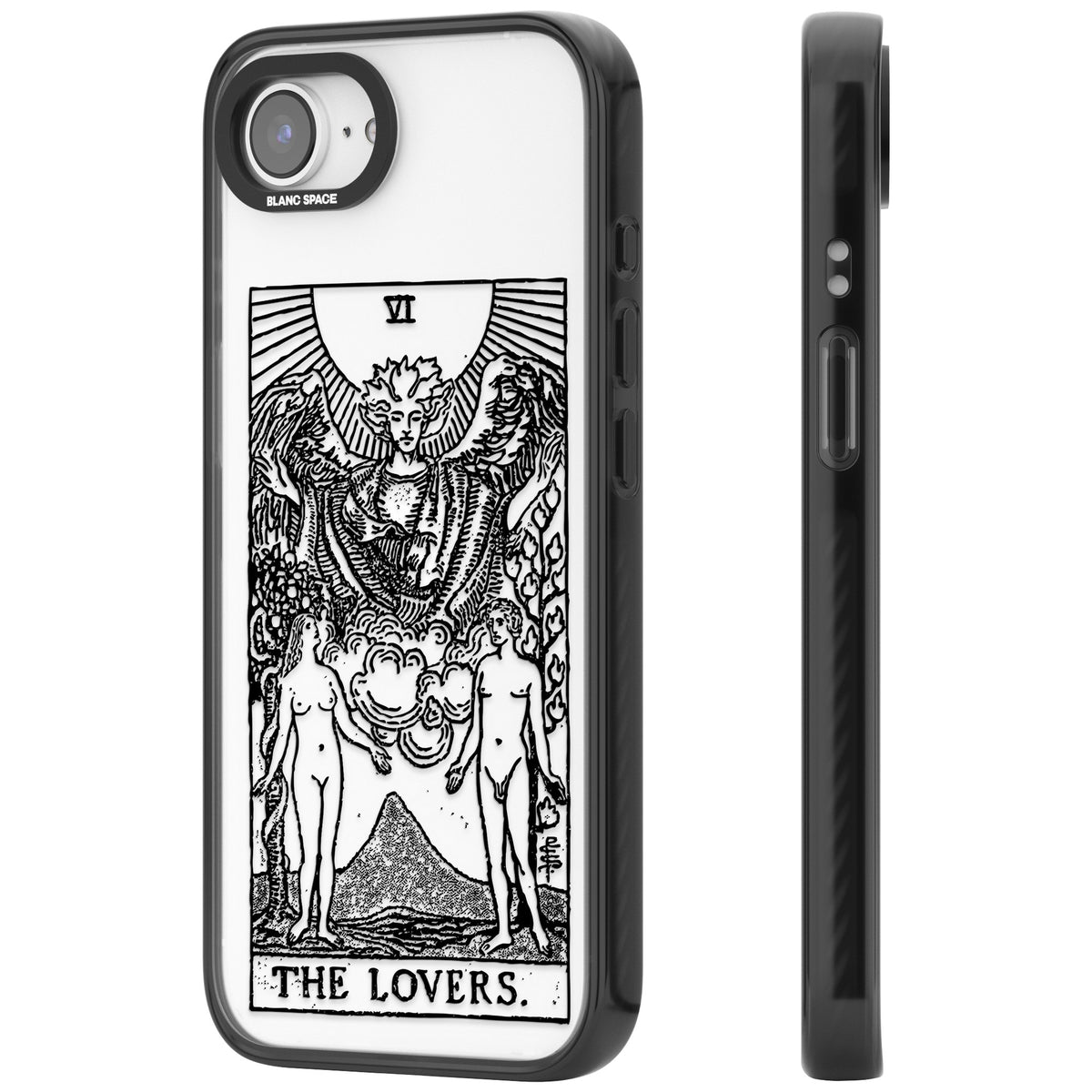 Personalised The Lovers Tarot Card (Clear) iPhone 16e / iPhone 17e Impact Black Phone Case side