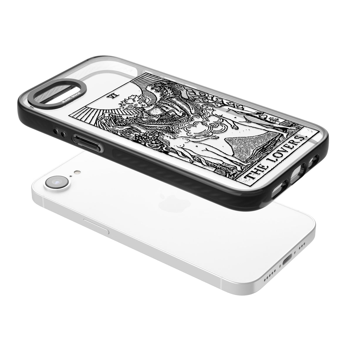 Personalised The Lovers Tarot Card (Clear) iPhone 16e / iPhone 17e Impact Black Phone Case angled