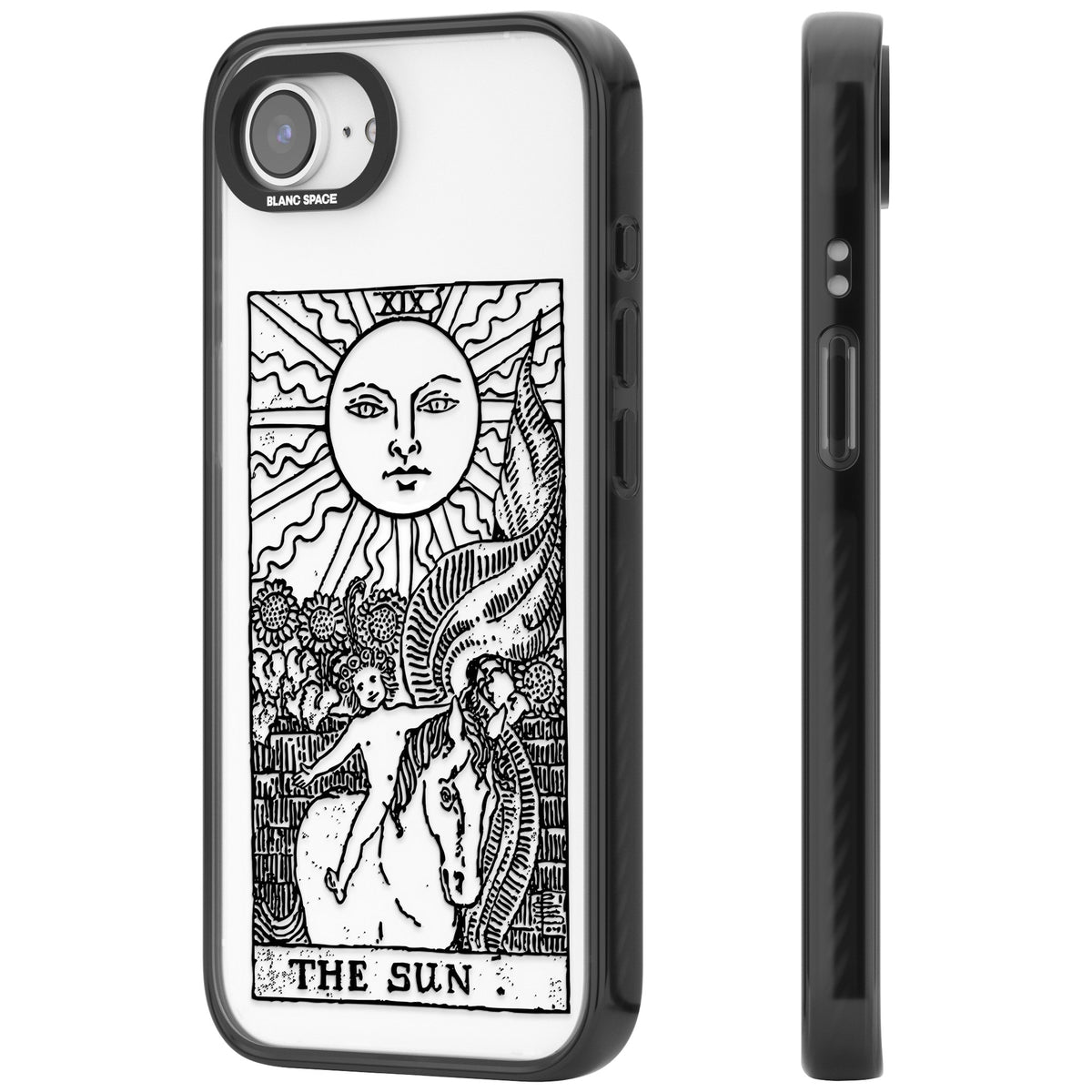 Personalised The Sun Tarot Card (Clear) iPhone 16e / iPhone 17e Impact Black Phone Case side
