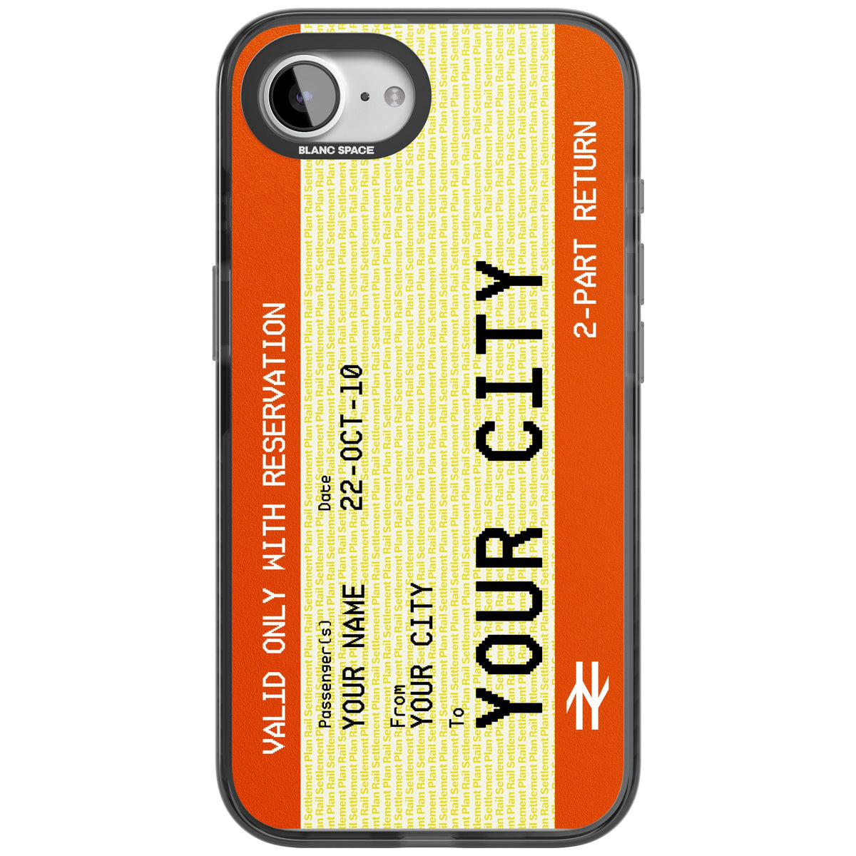 Personalised Create Your Own Train Ticket iPhone 16e / iPhone 17e Impact Black Phone Case front