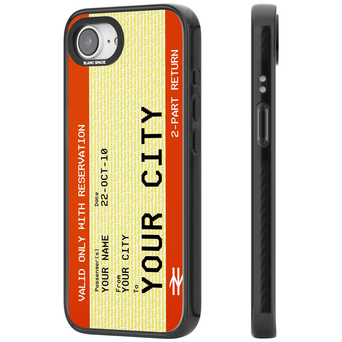 Personalised Create Your Own Train Ticket iPhone 16e / iPhone 17e Impact Black Phone Case side