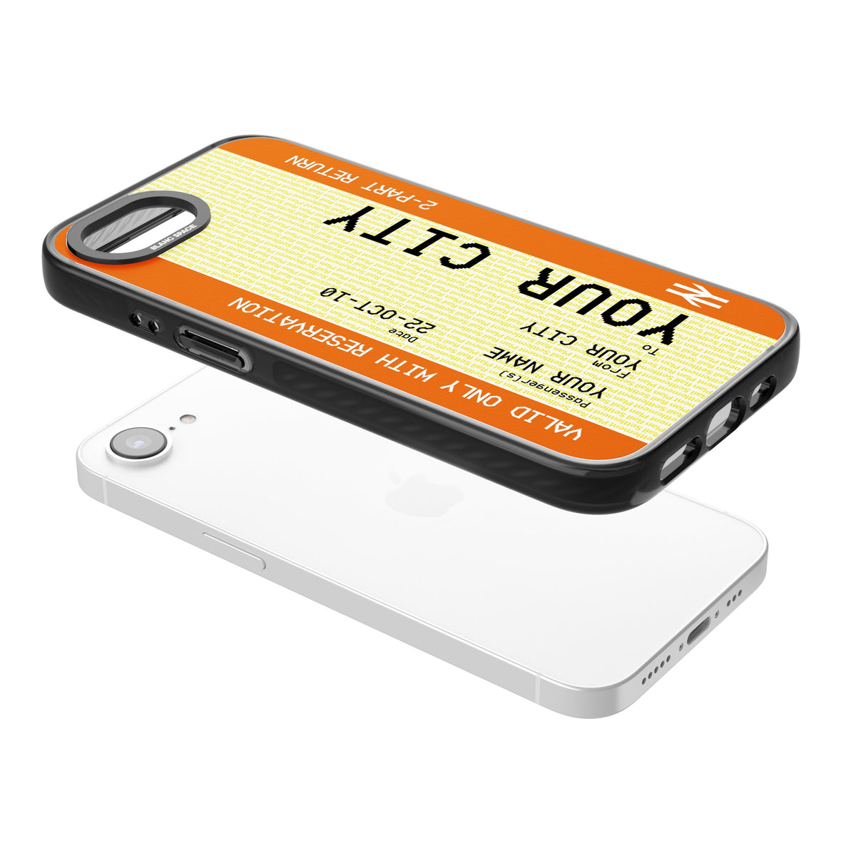 Personalised Create Your Own Train Ticket iPhone 16e / iPhone 17e Impact Black Phone Case angled