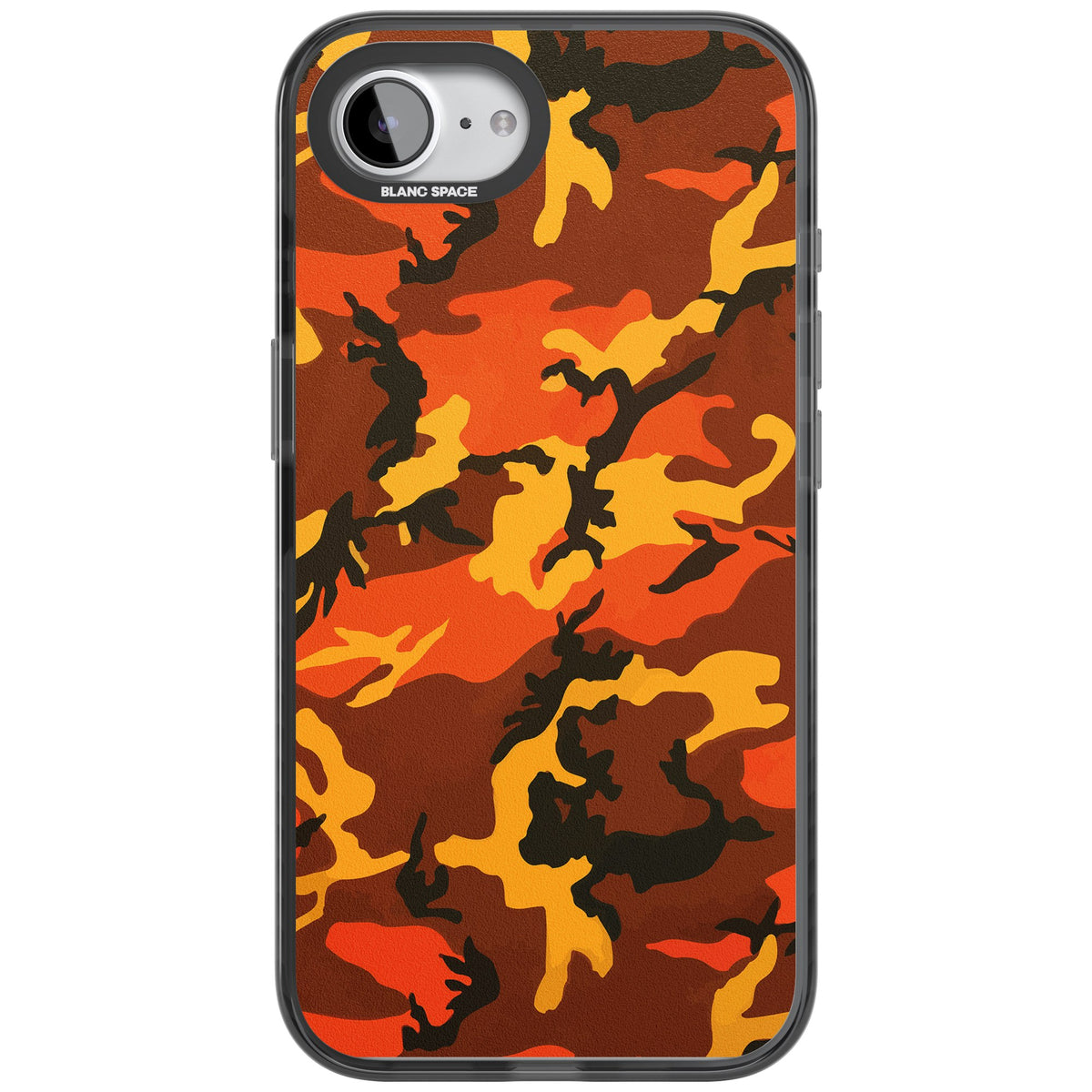 Orange Camo iPhone 16e / iPhone 17e Impact Black Phone Case front