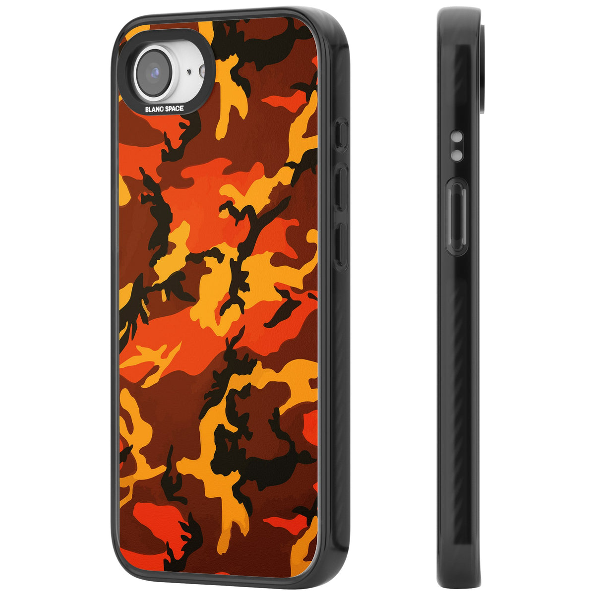 Orange Camo iPhone 16e / iPhone 17e Impact Black Phone Case side