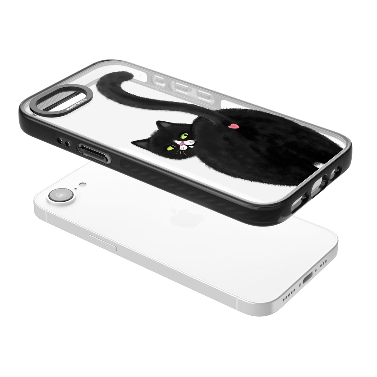The Cat's Kiss iPhone 16e / iPhone 17e Impact Black Phone Case angled