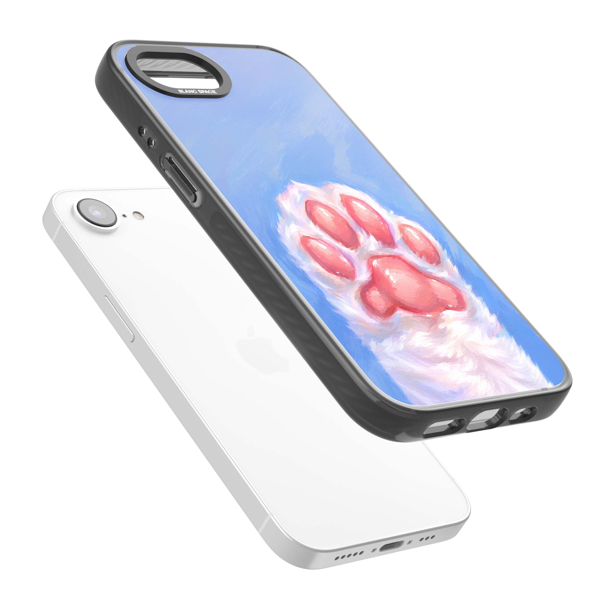 Soft White Paw cute iPhone case | Black Impact case for iPhone 16e, iPhone 17e