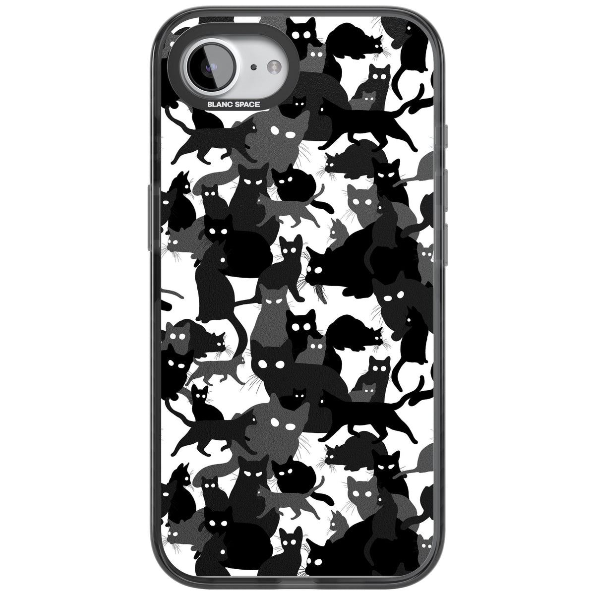 Black & White Cat Camouflage iPhone 16e / iPhone 17e Impact Black Phone Case front