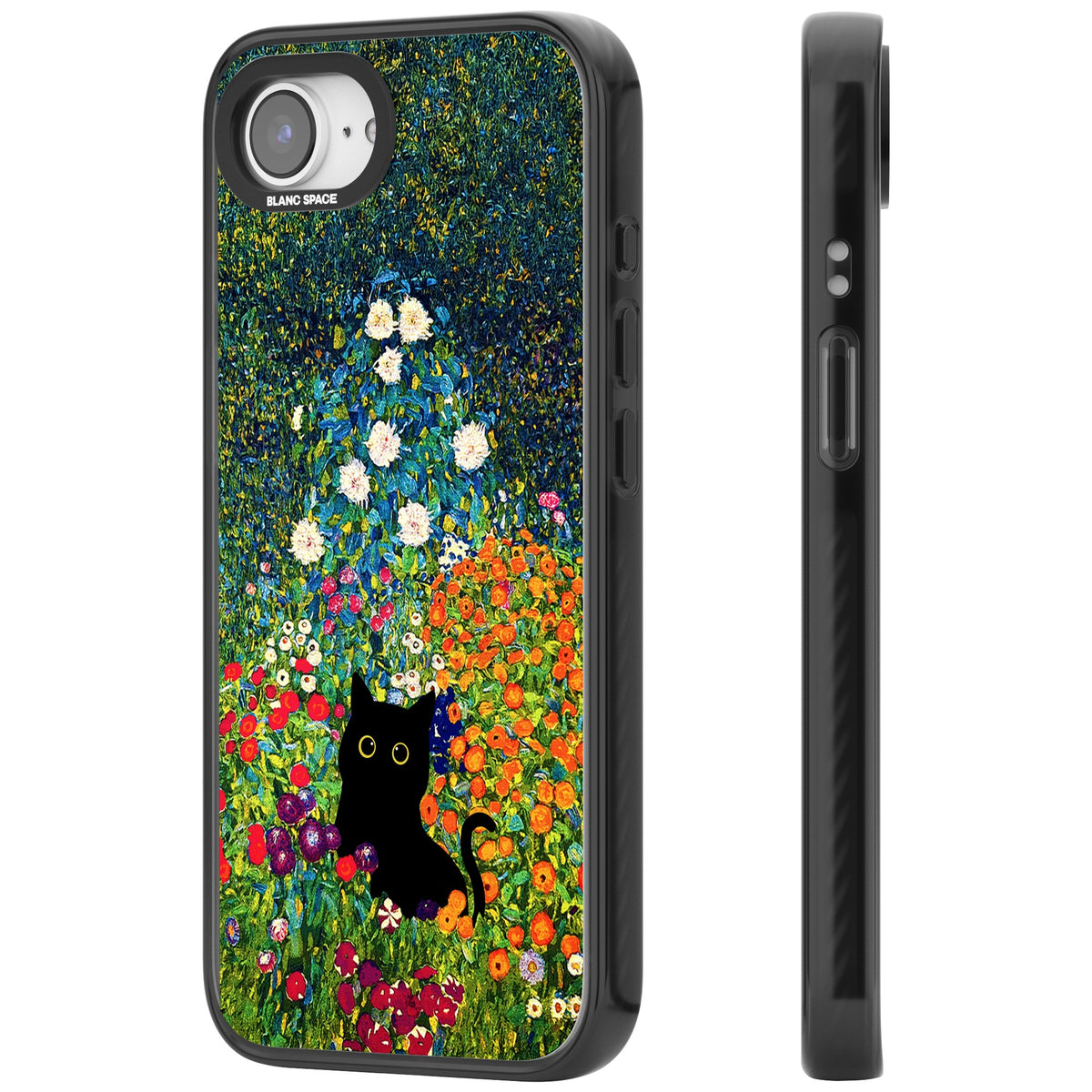Cat in Klimt's Garden iPhone 16e / iPhone 17e Impact Black Phone Case side