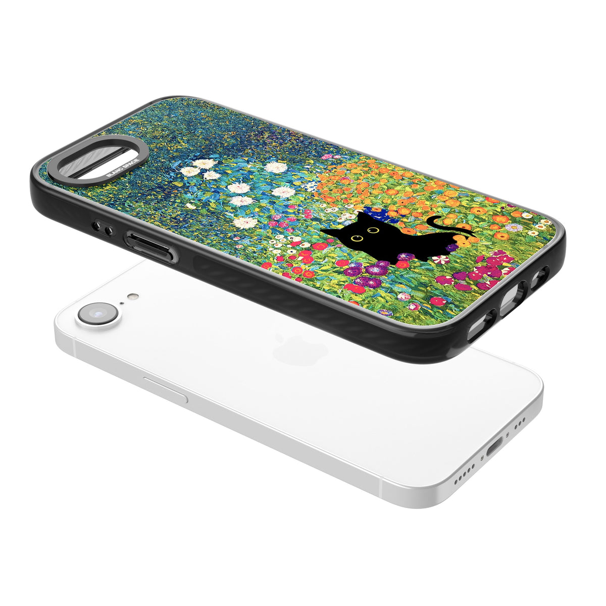 Cat in Klimt's Garden iPhone 16e / iPhone 17e Impact Black Phone Case angled