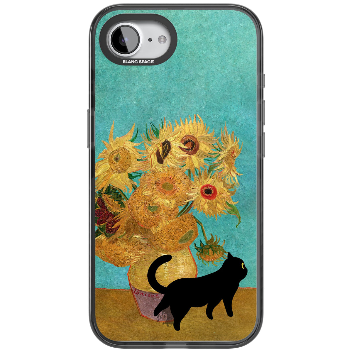 Cat with Van Gogh's Sunflowers iPhone 16e / iPhone 17e Impact Black Phone Case front