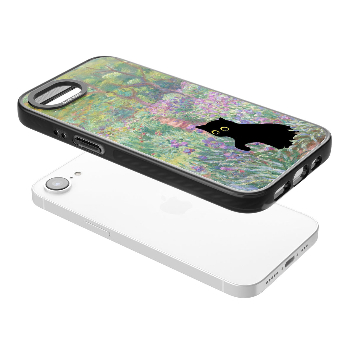 Cat in Monet's Giverny Garden iPhone 16e / iPhone 17e Impact Black Phone Case angled