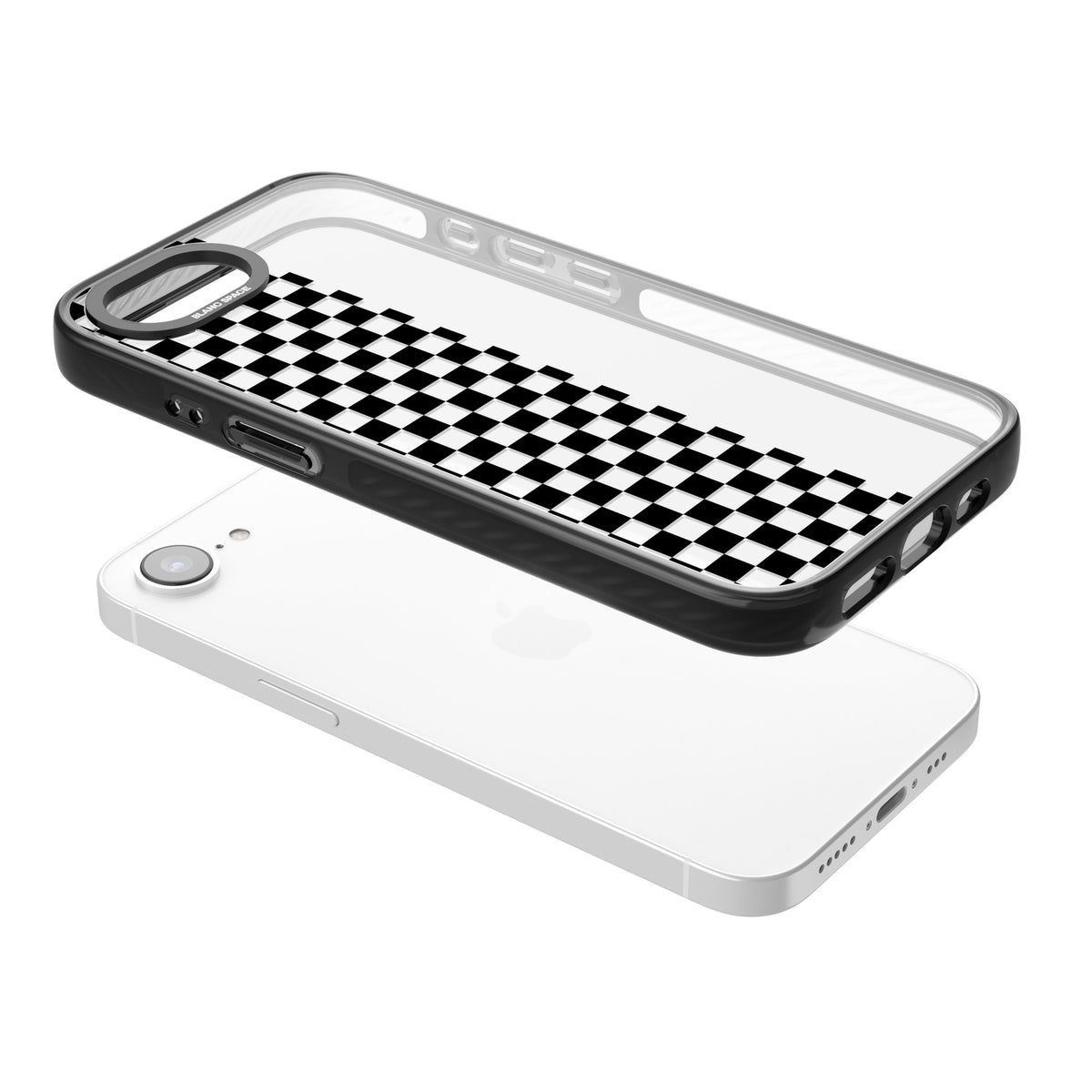Half Black Check iPhone 16e / iPhone 17e Impact Black Phone Case angled